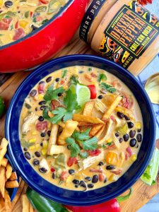 TEX MEX BEER & QUESO CHICKEN CHOWDER WITH CRUNCHY TORTILLA STRIPS