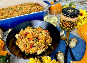 CRAVEABLE QUESO, CHICKEN, AND BUTTERNUT SQUASH CASSEROLE WITH A KICK