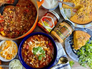 FOOTBALL TAILGATE PERFECTION - TOUCHDOWN SALSA CHILI AND KICK-OFF QUESO CORNBREAD