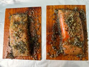 CREAMY MAPLE AND SMOKED PEPPER SALMON AND VEGGIE PASTA BAKE