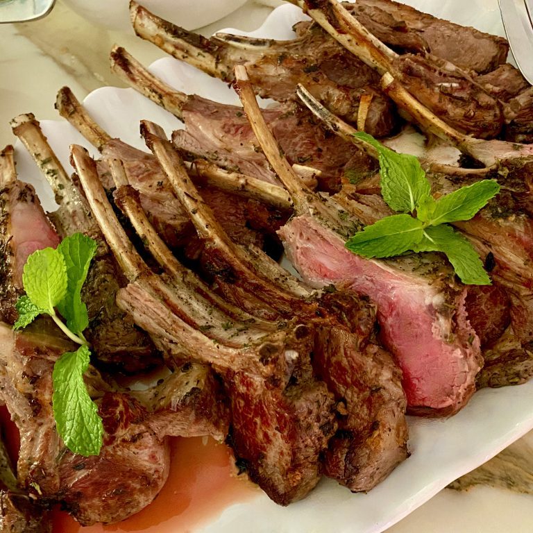 GARLIC, ROSEMARY, AND MINT CRUSTED RACK OF LAMB