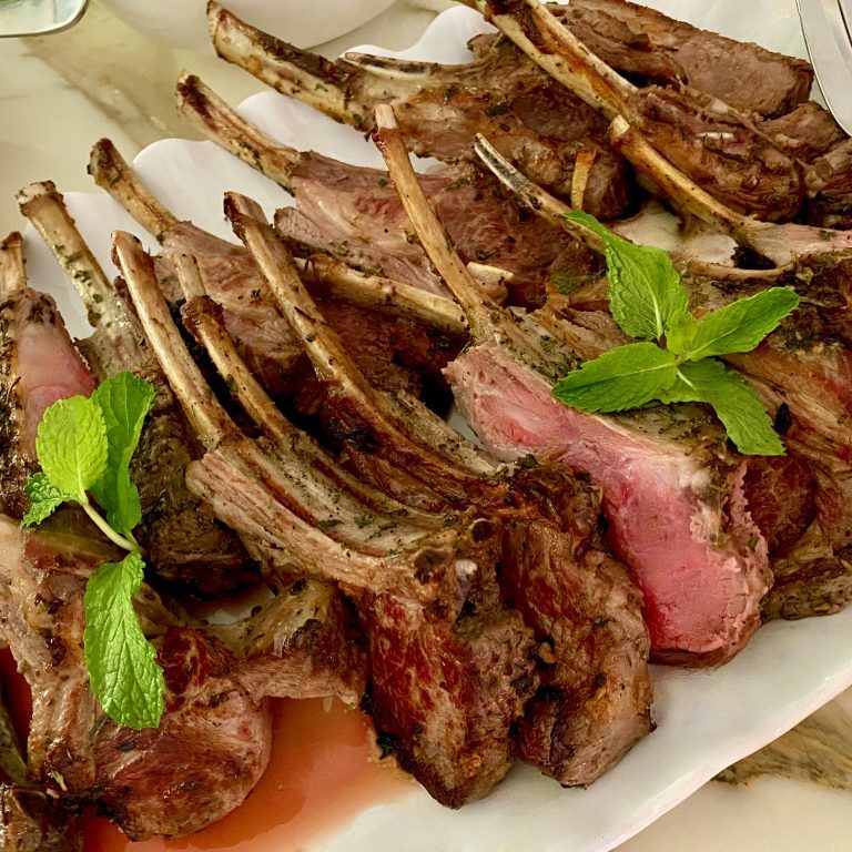 Garlic, Rosemary, And Mint Crusted Rack Of Lamb