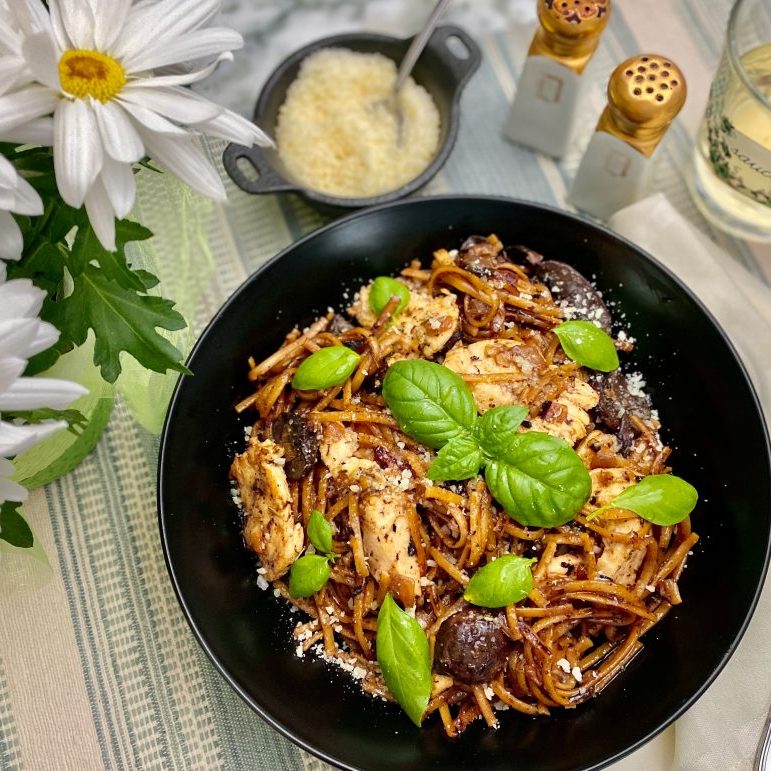 Toasted Linguini with Chicken and Mushrooms