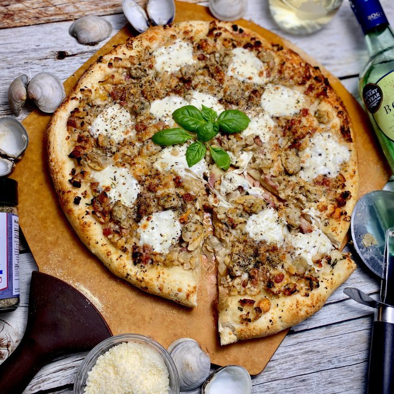 WHITE CLAM PIZZA WITH PARMESAN AND FRESH MOZZARELLA - NEW PHOTO