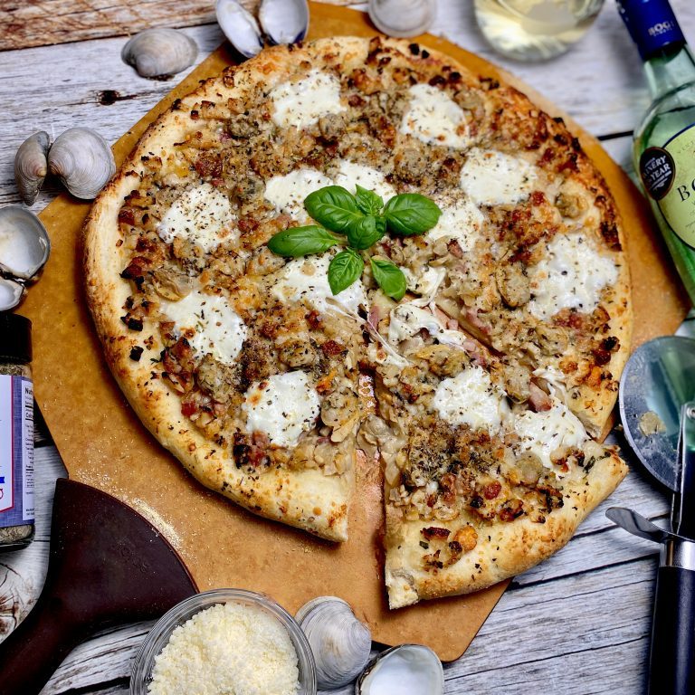 White Clam Pizza With Parmesan And Fresh Mozzarella - New Photo